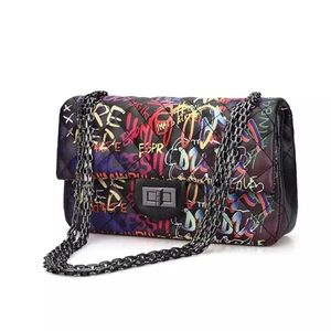Medium Multicolor Graffiti Shoulder Handbag Bag.
